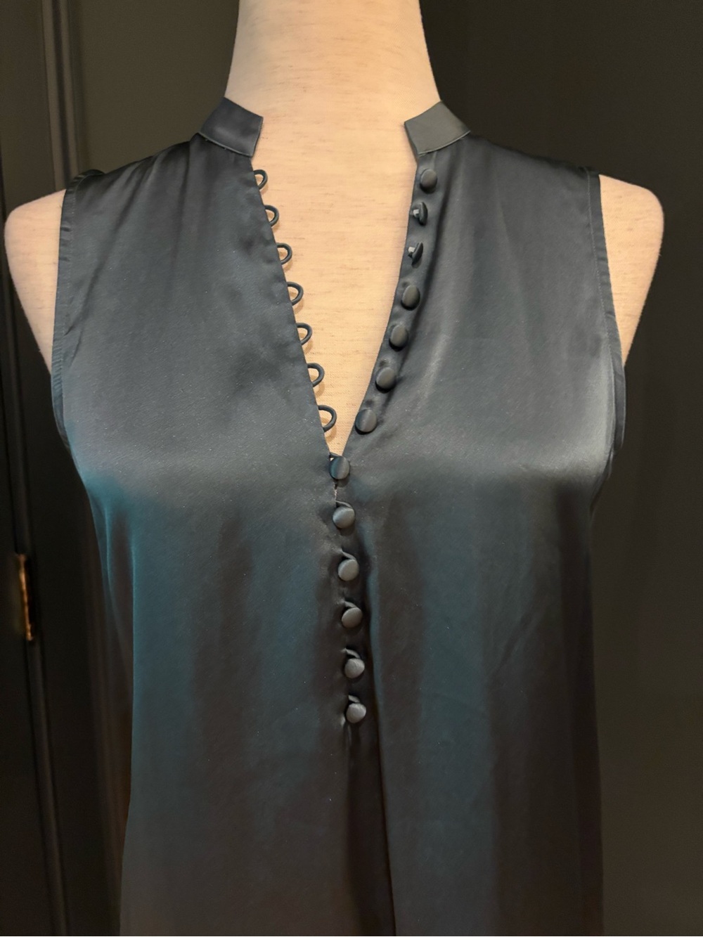 GO BY GO SILK Sleeveless Satin V-Neck Top in Slate Blue - Picture 3 of 6